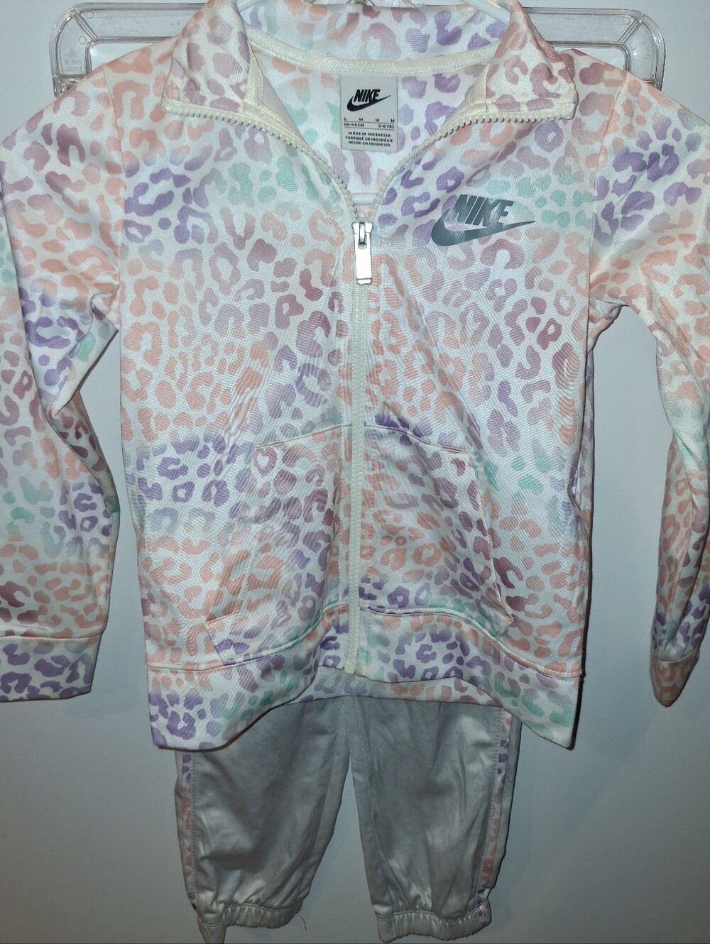 Nike Girls Pastel Leopard Print Zip Jacket & Joggers - Peach Lavender Mint